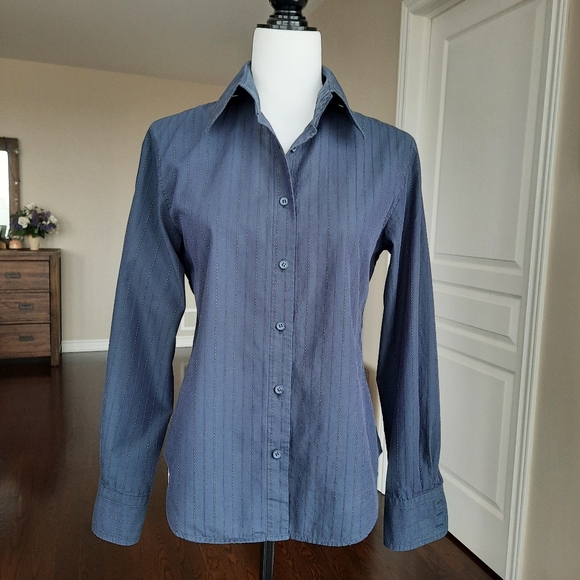 Armani Jeans Navy Striped Long Sleeve Shirt Size Large - Picture 8 of 8